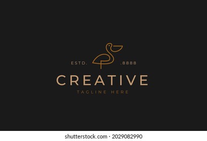 Pelican Bird Logo Design Template. Pelican line design standing still. Creative Line Vector Icon Concept.