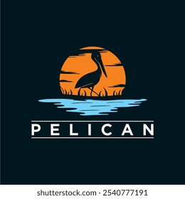 Logotipo del pájaro del pelícano con la Ilustración vectorial del diseño. diseño del logotipo del arte para las impresiones, impresiones de la camiseta, carteles, cubiertas