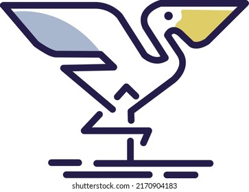 pelican bird logo with flat design of lines and strokes