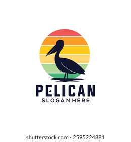 Pelican bird logo with sunset background