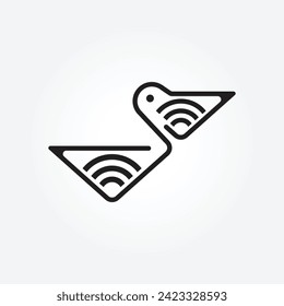 pelican bird logo vector with internet vector illustration design