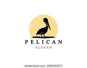 Pelican bird logo vintage with grass and wild logo design vector illustration
