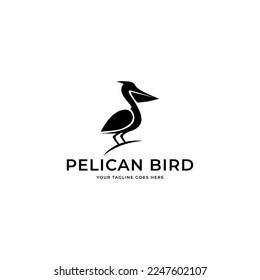 pelican bird logo vintage with sun background vector illustration design