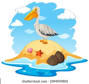 Pelican Bird on Small Island illustration
