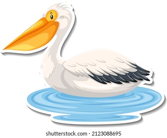 Pelican bird on water cartoon sticker illustration