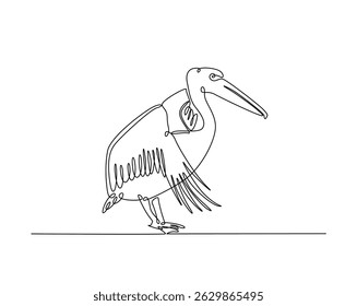 Pelican bird outline drawing illustration. one continuous line drawing of Wild Pelicans.