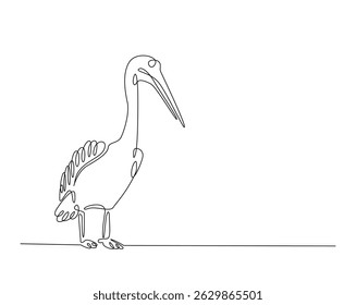 Pelican bird outline drawing illustration. one continuous line drawing of Wild Pelicans.