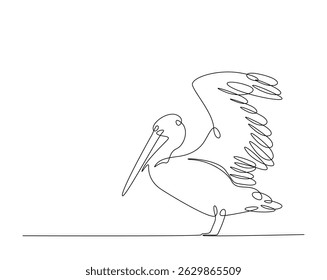 Pelican bird outline drawing illustration. one continuous line drawing of Wild Pelicans.