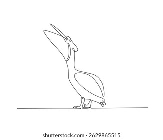 Pelican bird outline drawing illustration. one continuous line drawing of Wild Pelicans.