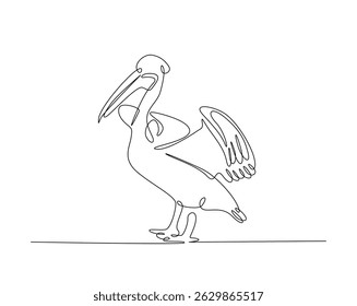 Pelican bird outline drawing illustration. one continuous line drawing of Wild Pelicans.