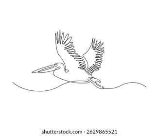 Pelican bird outline drawing illustration. one continuous line drawing of Wild Pelicans.