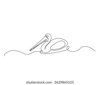 Pelican bird outline drawing illustration. one continuous line drawing of Wild Pelicans.