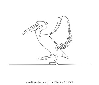 Pelican bird outline drawing illustration. one continuous line drawing of Wild Pelicans.
