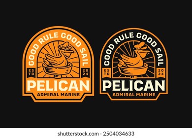 pelican bird with sailor captain hat and barrel badge logo vector collection design for nautical, adventure and sailing  