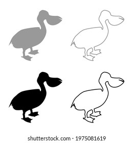Pelican bird Seabird Waterbird silhouette grey black color vector illustration solid outline style image