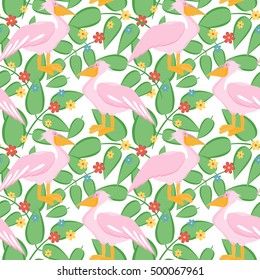 Pelican bird seamless pattern background. Vector illustration