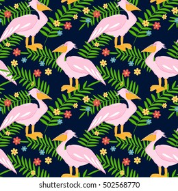 Pelican bird seamless pattern background. Vector illustration