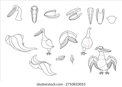 Forma de pájaro pelícano con contorno de manipulación