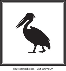 A pelican bird silhouette illustration isolated on white background.