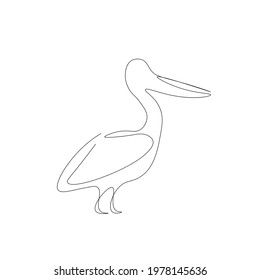 Pelican bird silhouette line drawing vector illustration