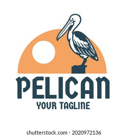 pájaro pelícano en el pier post elegante logo