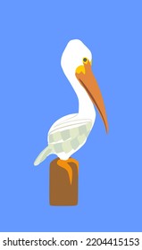 Pelican bird vector silhouette illustration isolated on blue background. Big sea bird symbol. Fish hunter by the ocean. 