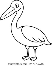 Pelican black and white vector illustration for coloring book