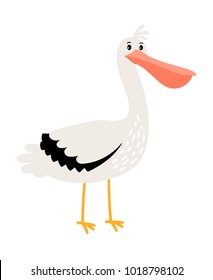 Pelican cartoon bird icon on white background, vector illustration