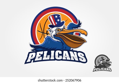 Pelican cartoon character logo could be a basket team logo, or basket tournament logo