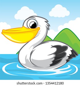 Pelican cartoon, cute cartoon, cute animal