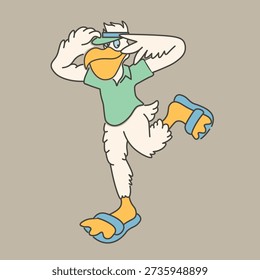 pelican character in doodle style in vector. Element for poster sticker design decoration postcards prints mascot