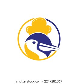 Pelican chef vector logo design template. Seafood restaurant chef logo concept.