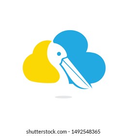 Pelican and cloud vector logo design. Vector illustration emblem of pelican Animal and cloud Icon.