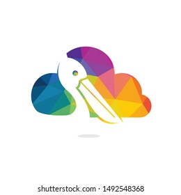  Pelican and cloud vector logo design. Vector illustration emblem of pelican Animal and cloud Icon.