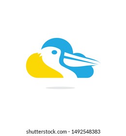  Pelican and cloud vector logo design. Vector illustration emblem of pelican Animal and cloud Icon.