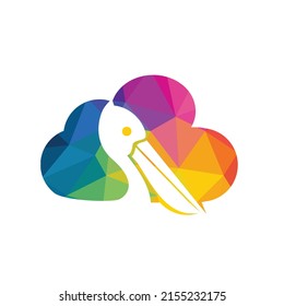 Pelican and cloud vector logo design. Vector illustration emblem of pelican Animal and cloud Icon.