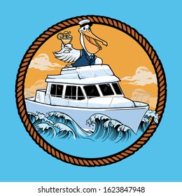 Pelican Cocktail Yatch Logo Vector