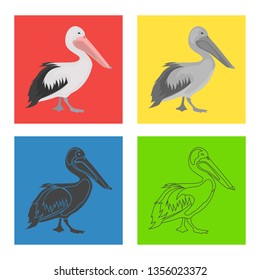 Pelican color flat, simple, line, black and white concept icons set