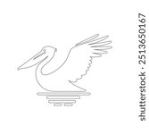 Pelican in continuous line art drawing style. Black linear sketch on white background. Vector illustration, pelican bird line art simple design vector