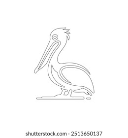 Pelican in continuous line art drawing style. Black linear sketch on white background. Vector illustration, pelican bird line art simple design vector