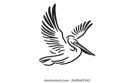 Pelican in continuous line art drawing style. Black linear sketch on white background. Vector illustration