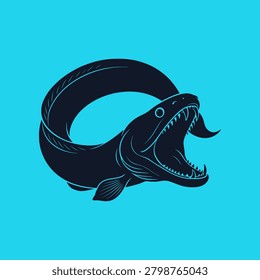 Pelican Eel icon featuring a rare deep sea fish with a distinctive expandable mouth and elongated body. Clean vector design ideal for marine biology, ocean science, wildlife, and educational projects.