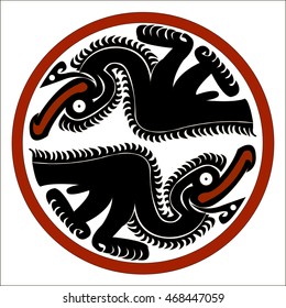 Pelican. Ethnic patterns of Native Americans: the Aztec, Inca, Maya, Alaska Indians (Mexico, Ecuador, Peru). Drawing in the Mexican style. Vector illustration.