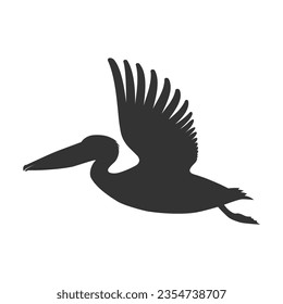 Pelican graphic icon. Flying pelican sign isolated on white background. Vector illustration