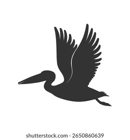 Pelican graphic icon. Flying pelican sign isolated on white background. Vector illustration