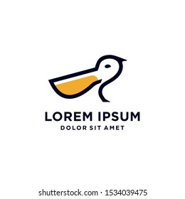 pelican heron logo head with yellow beak icon illustration clipart in trendy linear line outline Vector 