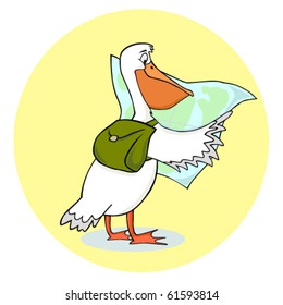 pelican holding a map