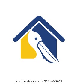 Pelican Home Vektorlogo Design. Vektorgrafik-Emblem von Pelican Animal und House Icon.