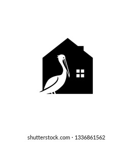 pelican house bird logo vector icon illustration