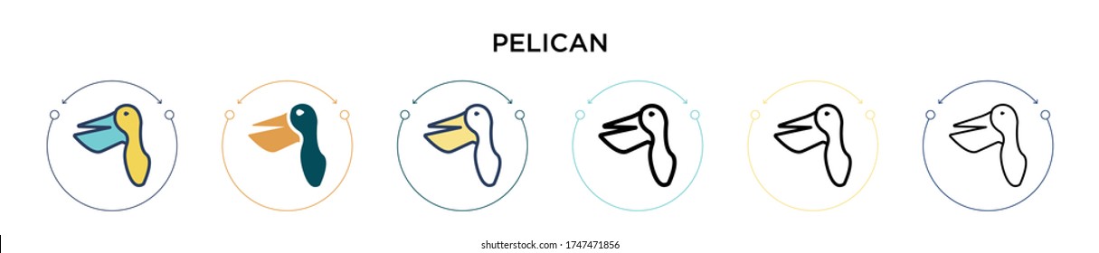 Pelican icon in filled, thin line, outline and stroke style. Vector illustration of two colored and black pelican vector icons designs can be used for mobile, ui, web